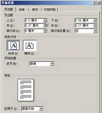 “頁面設置”對話框