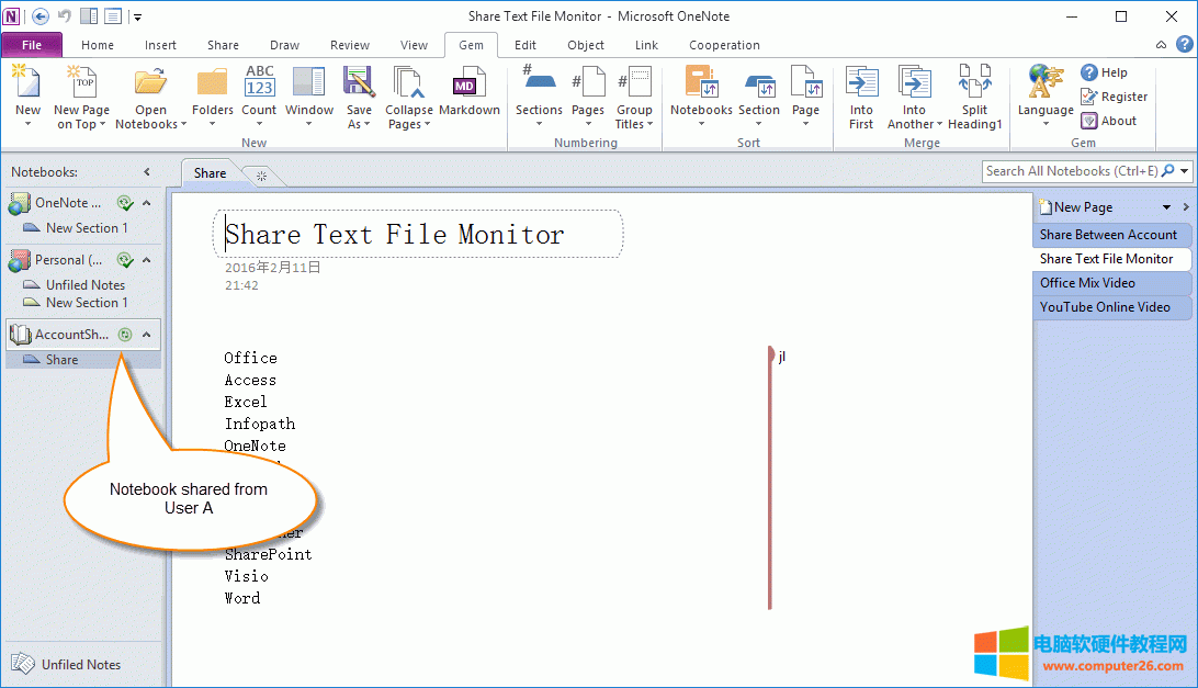 用戶 B: 在 OneNote 2010 中下載用戶 A 的共享筆記本