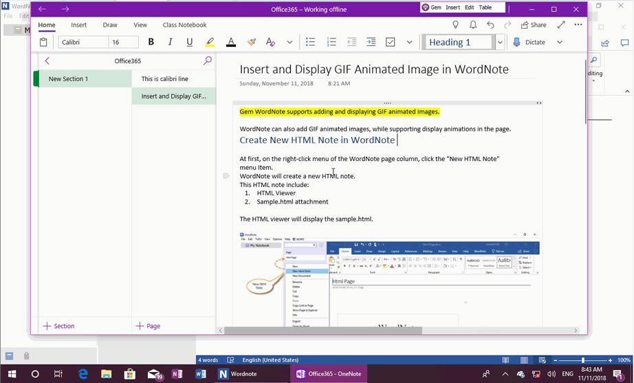 ʹ Gem Menu for OneNote UWP 鹦ܣ OneNote ăݞ Word ęn