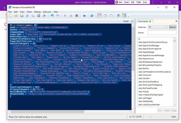 ʹ䌚ˆε“ճNı”ճN Windows PowerShell ISE ƁĴa OneNoteZʽ
