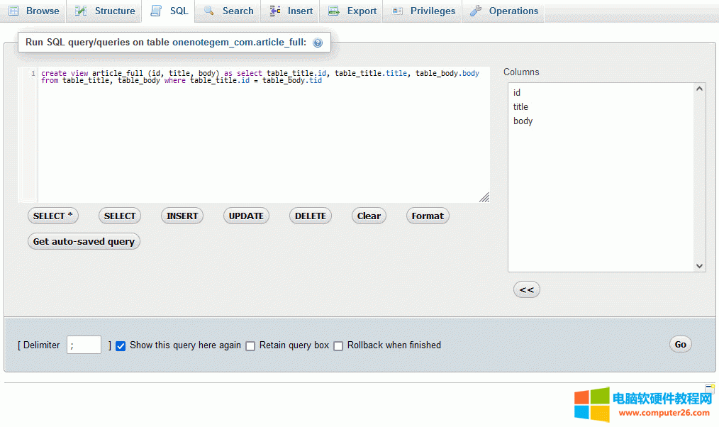  phpMyAdmin ͨ^ SQL ZϳɌõҕD article_full