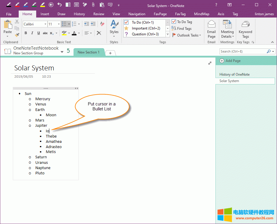 第一步：在 OneNote 中指定要轉換的項目編號列表 