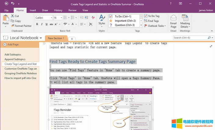 在 OneNote 里，選中頁面里的部分內容。