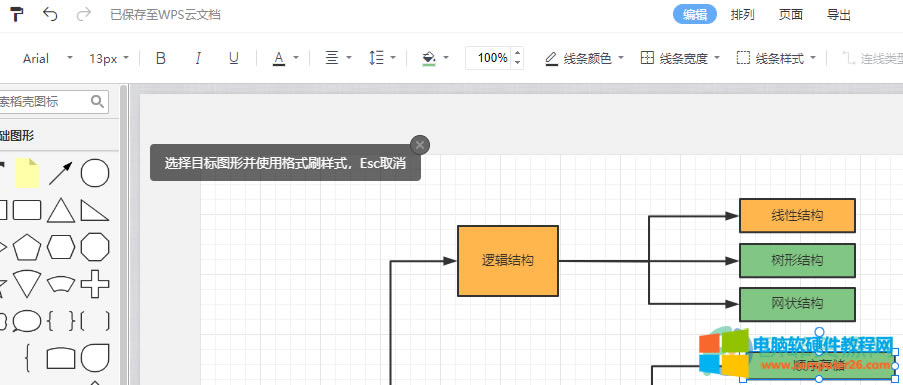 WPS PPT用格式刷給流程圖圖形更改格式的方法