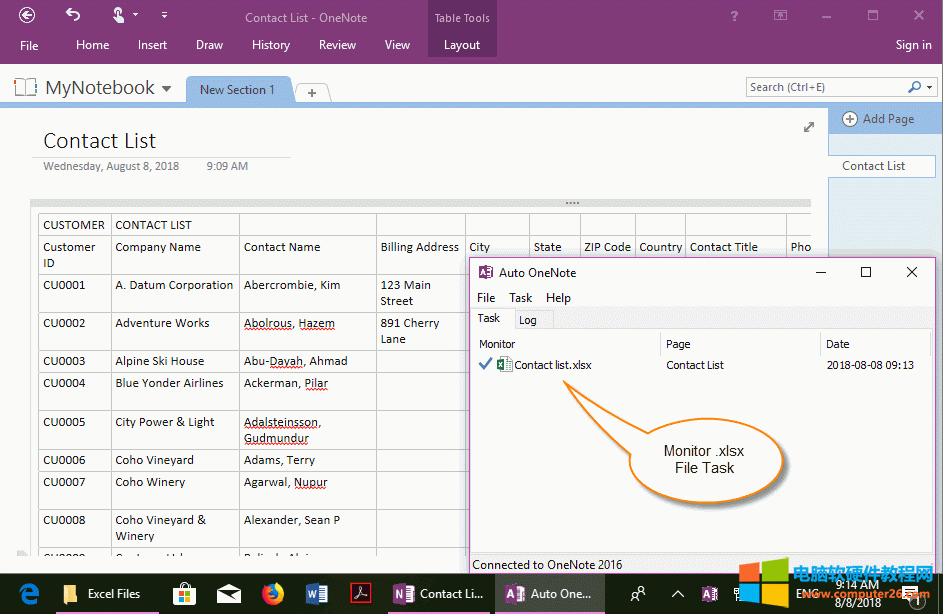 指定一個 Excel 文件，并設置同步到當前 OneNote 頁面