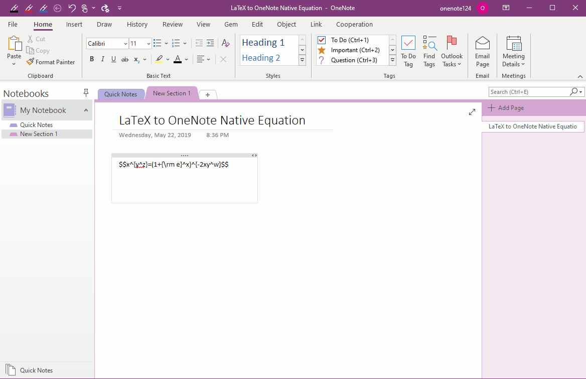 從網頁復制 LaTeX 表達式，通過 Gem 轉換為 OneNote 的原生公式。