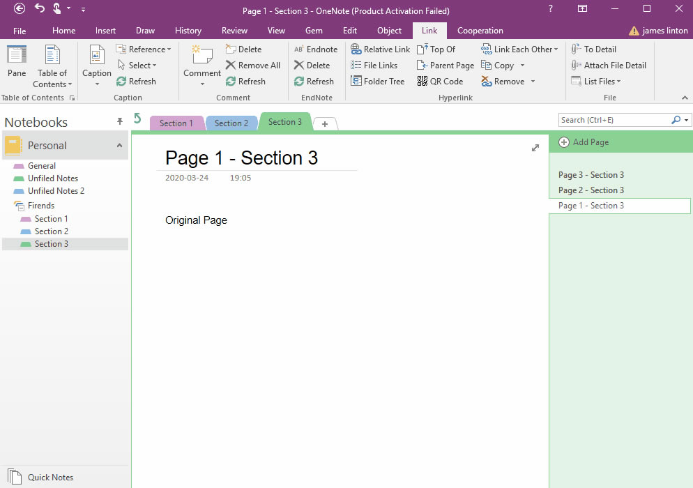 通過筆記珍寶插件創建 OneNote 本頁面的友情頁面。