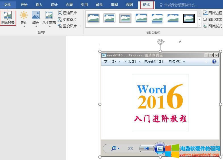 Word 2016 刪除背景的圖片