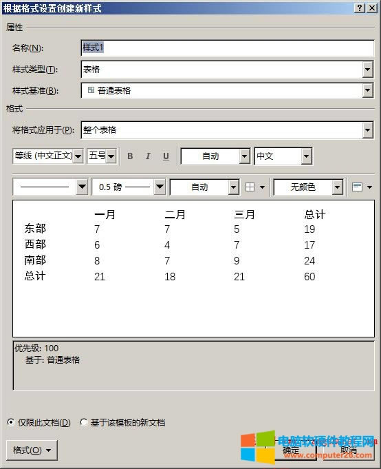 Word 2016 新建表格樣式