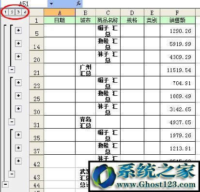 單擊分級符號顯示或隱藏明細數據